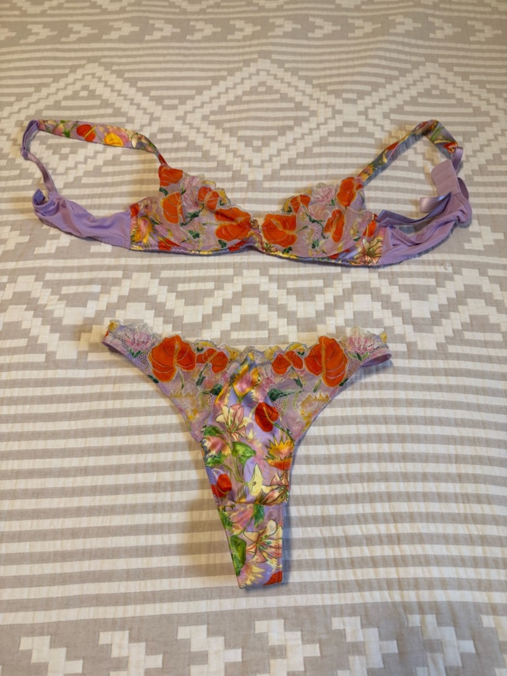 Savage X Fenty Lavender Floral Underwire Bikini Set - Purple & Orange
